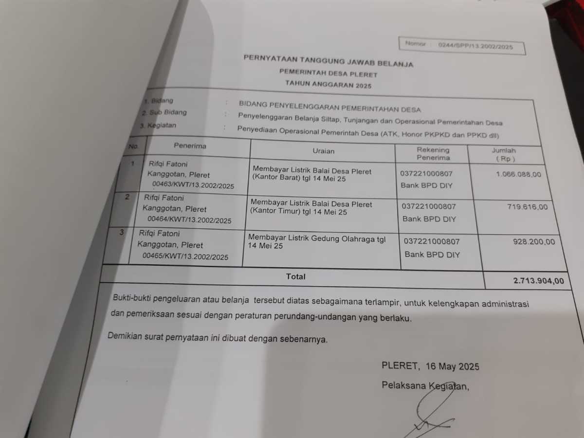 Verifikasi Pengajuan SPP untuk membayar listrik kantor balai desa Verifikasi Pengajuan SPP untuk membayar listrik kantor balai desa