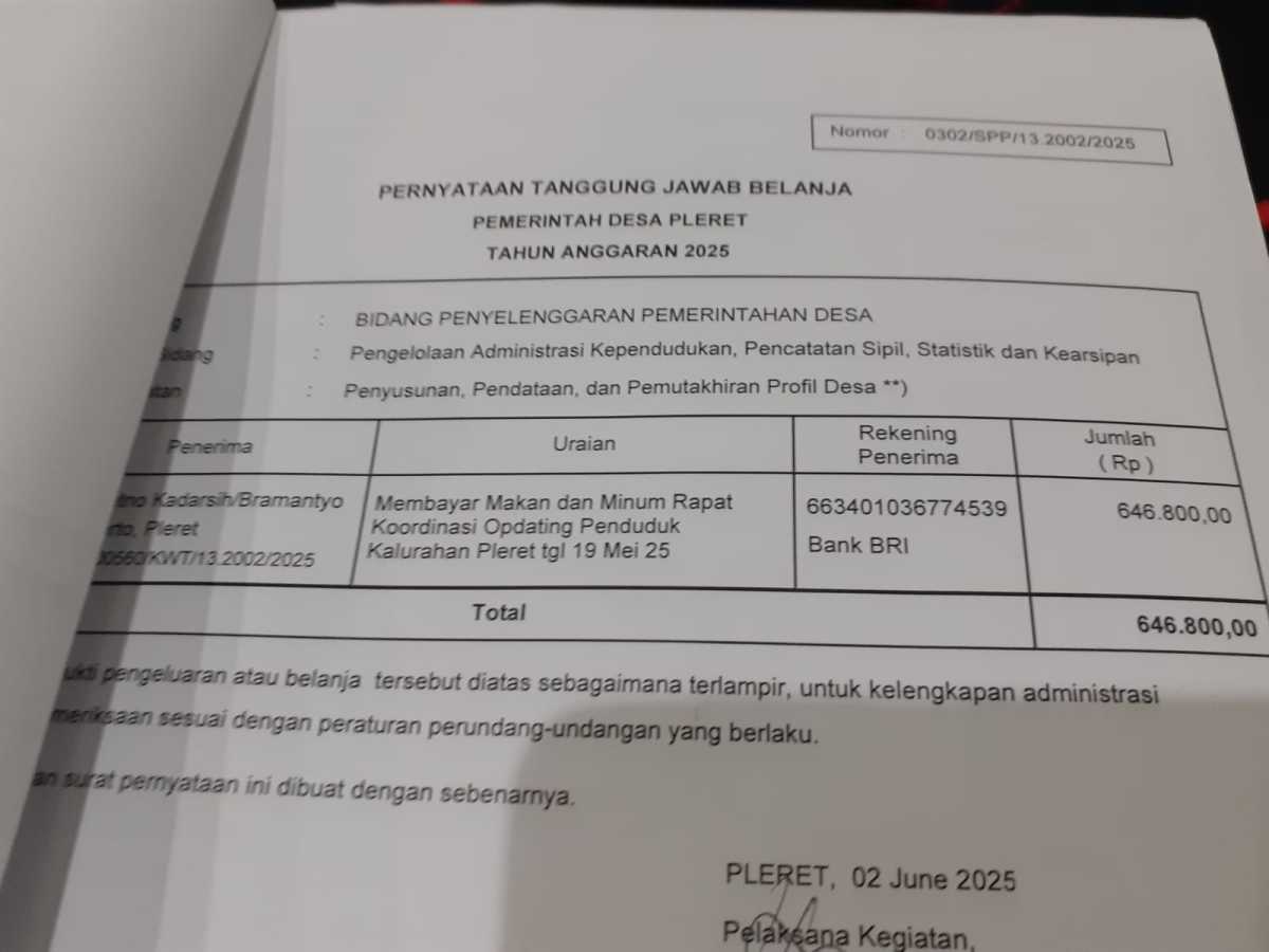 Verifikasi pengajuan spp untuk membayar makanmionum rapat koordinasi updating penduduk kalurahan pleret Verifikasi pengajuan spp untuk membayar makanmionum rapat koordinasi updating penduduk kalurahan pleret