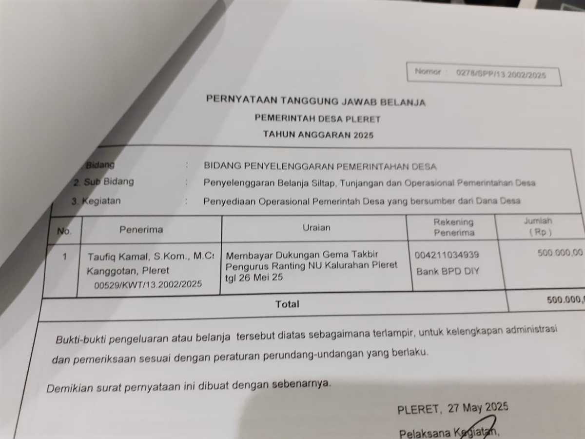 Verifikasi pengajuan spp untuk membayar kegiatan dukungan takbir pengurus ranting NU Verifikasi pengajuan spp untuk membayar kegiatan dukungan takbir pengurus ranting NU
