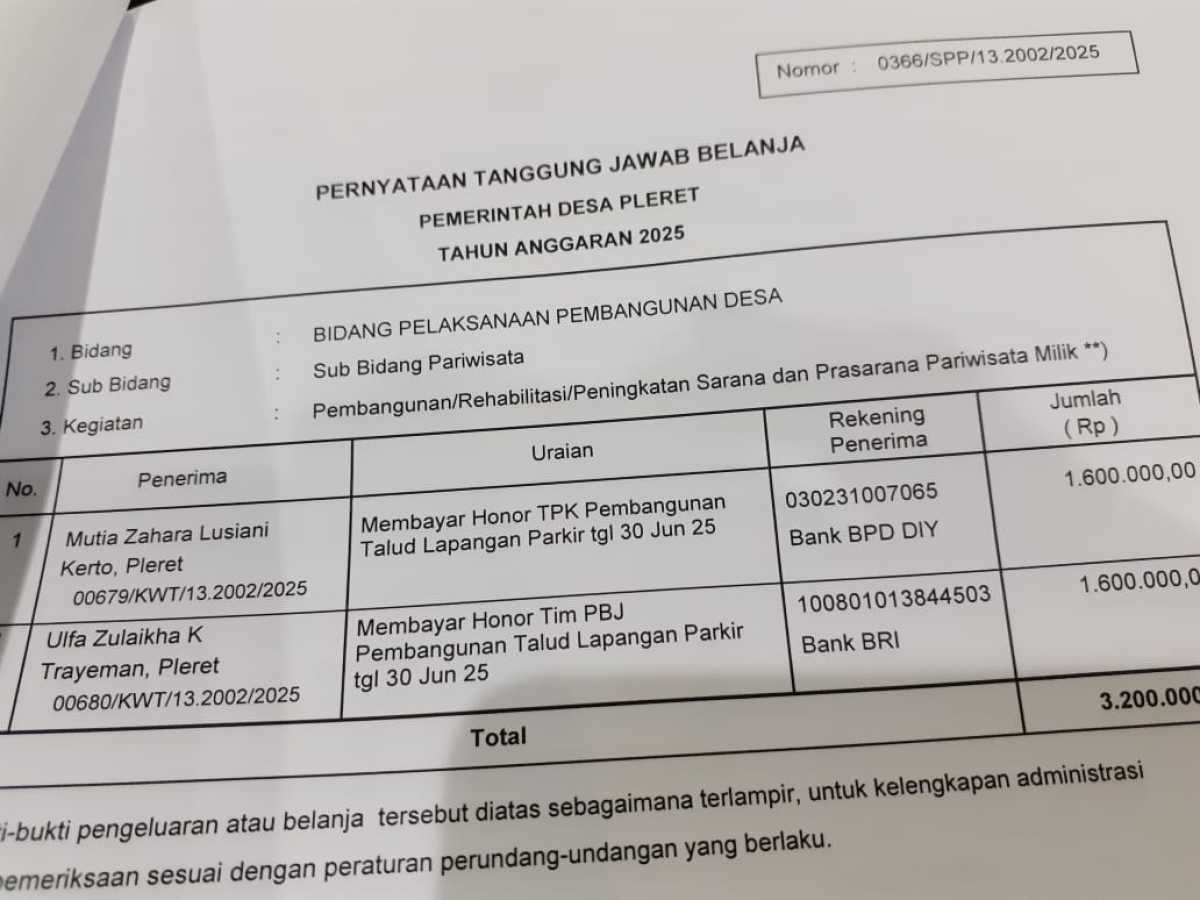 Verifikasi pengajuan SPP untuk membayar pembangunan sarana pariwisata Verifikasi pengajuan SPP untuk membayar pembangunan sarana pariwisata