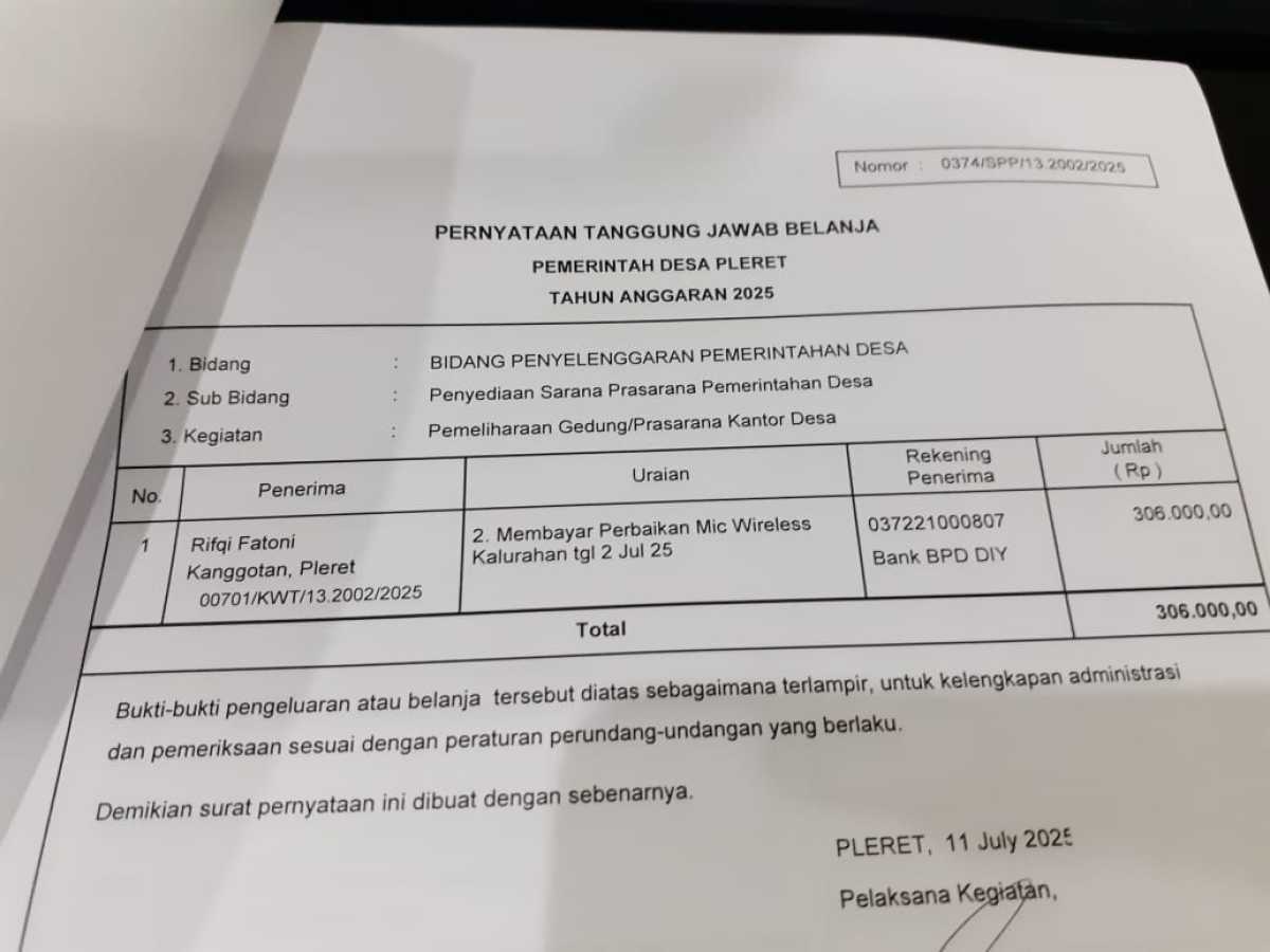 verifikasi pengajuan SPP pada kegiatan Pemeliharaan Gedung/Prasarana Kantor Desa verifikasi pengajuan SPP pada kegiatan Pemeliharaan Gedung/Prasarana Kantor Desa